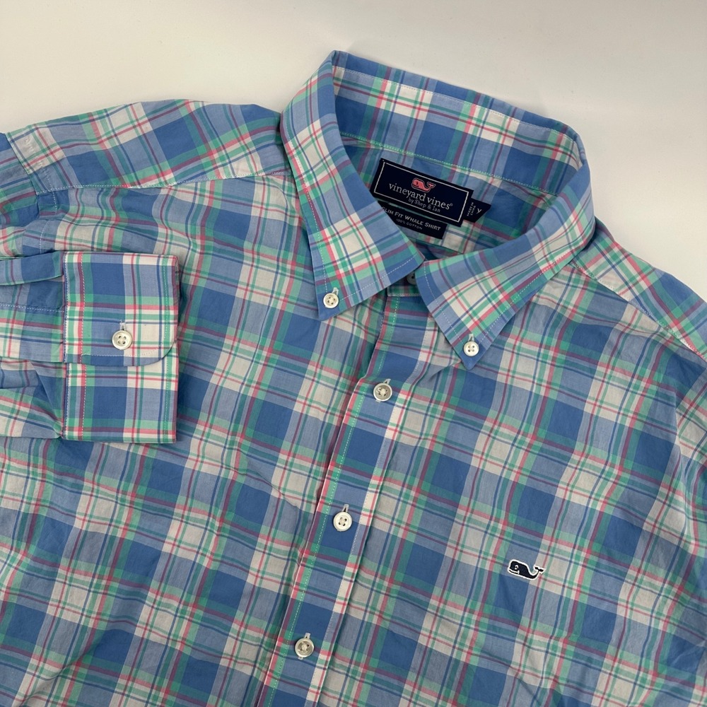 Vineyard Vines Mens XL Slim‎ Fit Whale Shirt Button Down Plaid Long Sleeve
